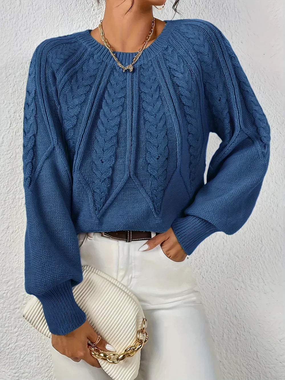 Women's Cable Knit Pullover Sweater | Raised Cable Texture, Classic Crew Neck, Relaxed Fit | Sizes S-3XL | 10 Colors