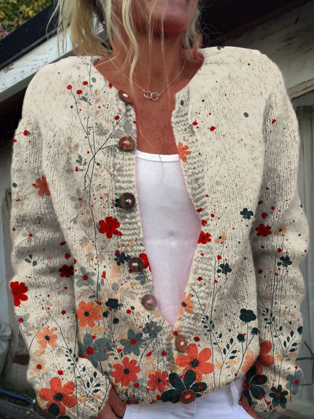 Women's Floral Print Open-Front Knit Cardigan | Wildflower Print, Relaxed Drape, Easy Layering | Sizes S-5XL