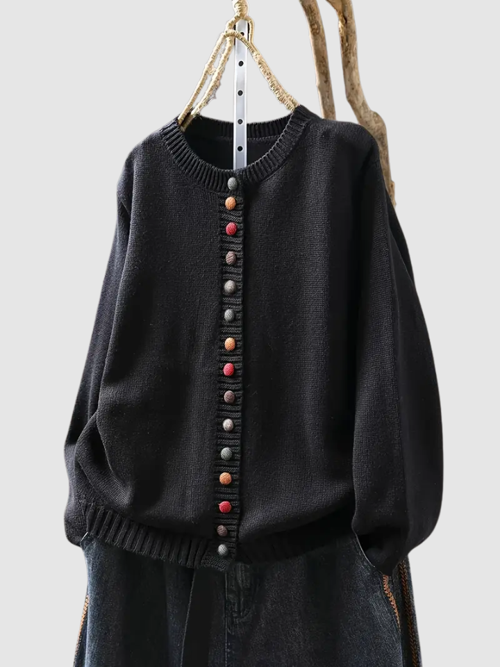 Women's Button-Front Knit Cardigan | Mixed-Tone Buttons, Round Neck, Ribbed Cuffs and Hem | Sizes S-3XL | 6 Colors