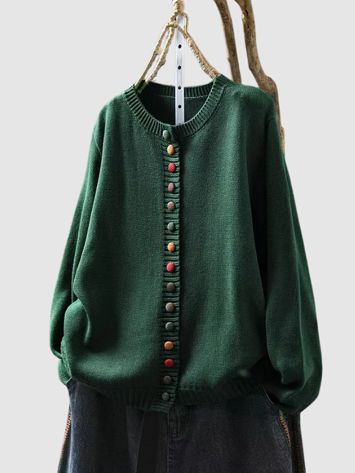 Women's Button-Front Knit Cardigan | Mixed-Tone Buttons, Round Neck, Ribbed Cuffs and Hem | Sizes S-3XL | 6 Colors