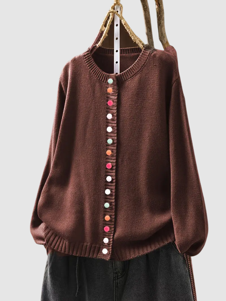 Women's Button-Front Knit Cardigan | Mixed-Tone Buttons, Round Neck, Ribbed Cuffs and Hem | Sizes S-3XL | 6 Colors
