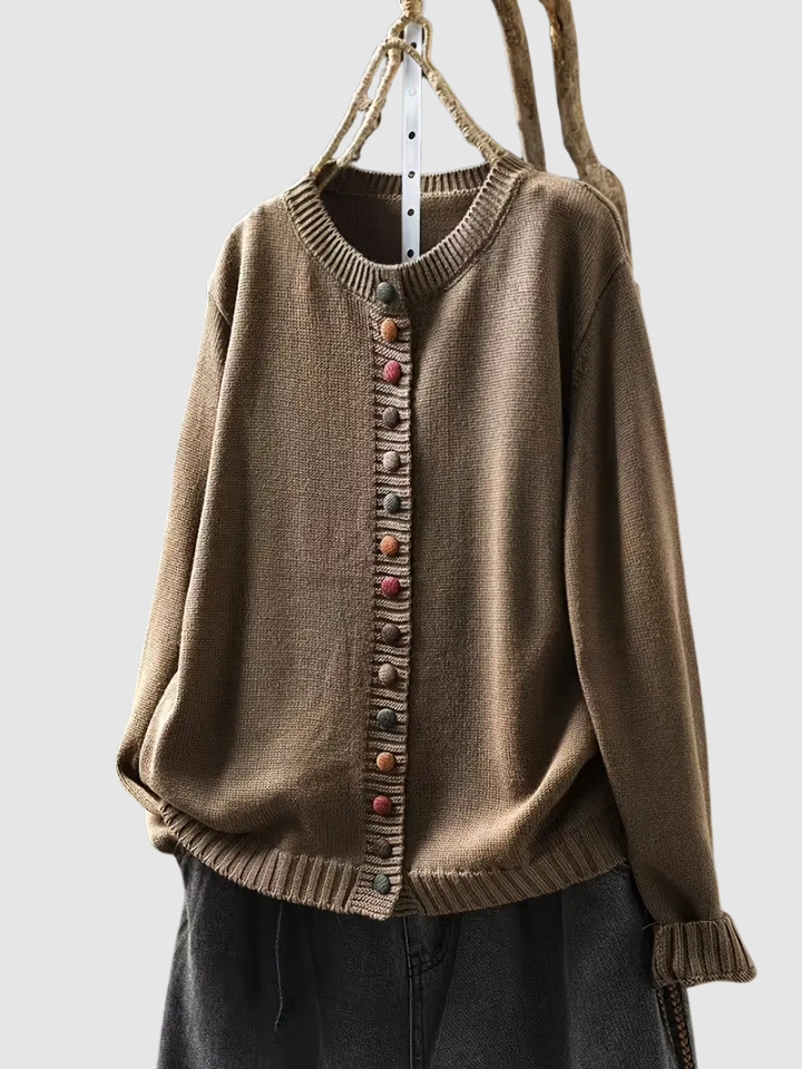Women's Button-Front Knit Cardigan | Mixed-Tone Buttons, Round Neck, Ribbed Cuffs and Hem | Sizes S-3XL | 6 Colors