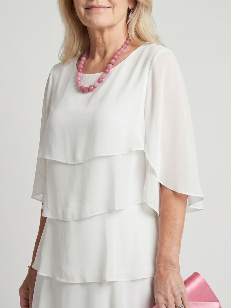 Women's Ruffle Midi Dress with Layered Tiers | Butterfly Sleeves and a Round Neckline for Occasions | Size S-3XL, 4 Colors