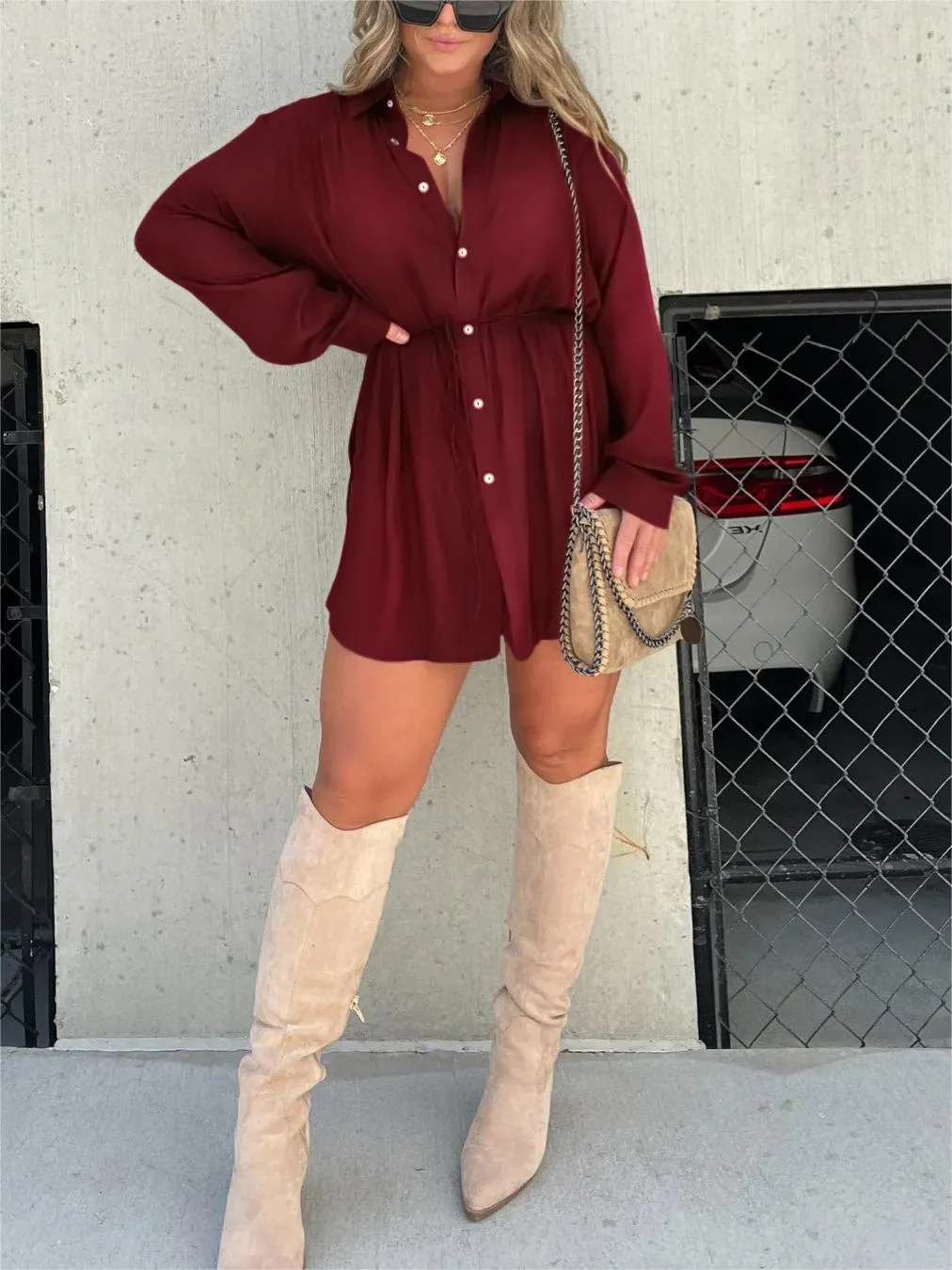 Women's Button-Down Shirt Dress | Classic Collar, Long Sleeves, Relaxed Everyday Fit | Sizes S-XL | 10 Colorways