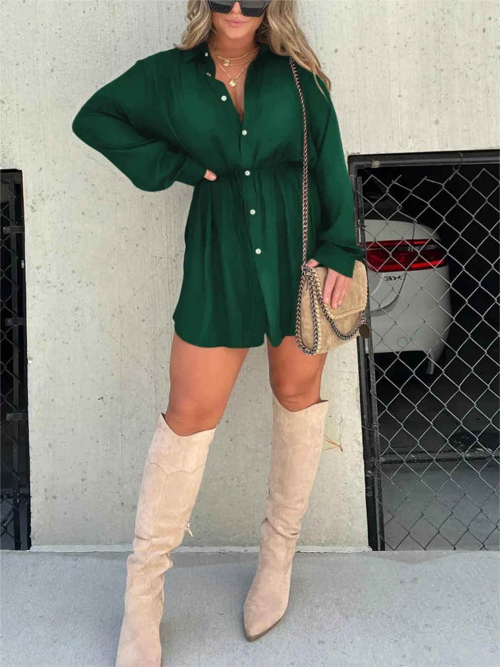 Women's Button-Down Shirt Dress | Classic Collar, Long Sleeves, Relaxed Everyday Fit | Sizes S-XL | 10 Colorways
