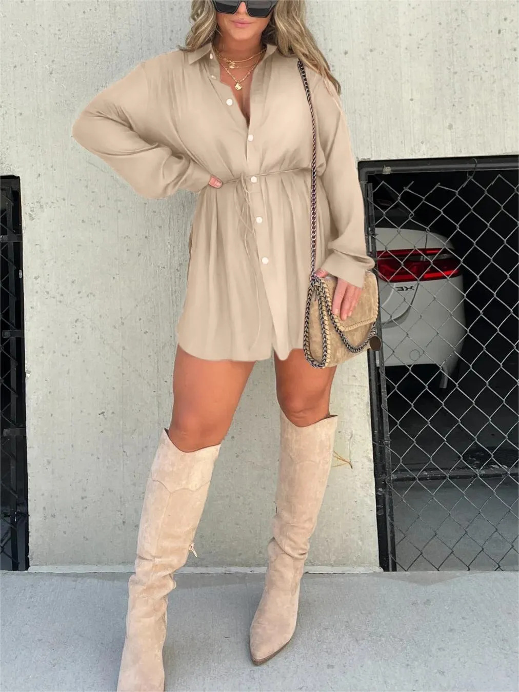 Women's Button-Down Shirt Dress | Classic Collar, Long Sleeves, Relaxed Everyday Fit | Sizes S-XL | 10 Colorways