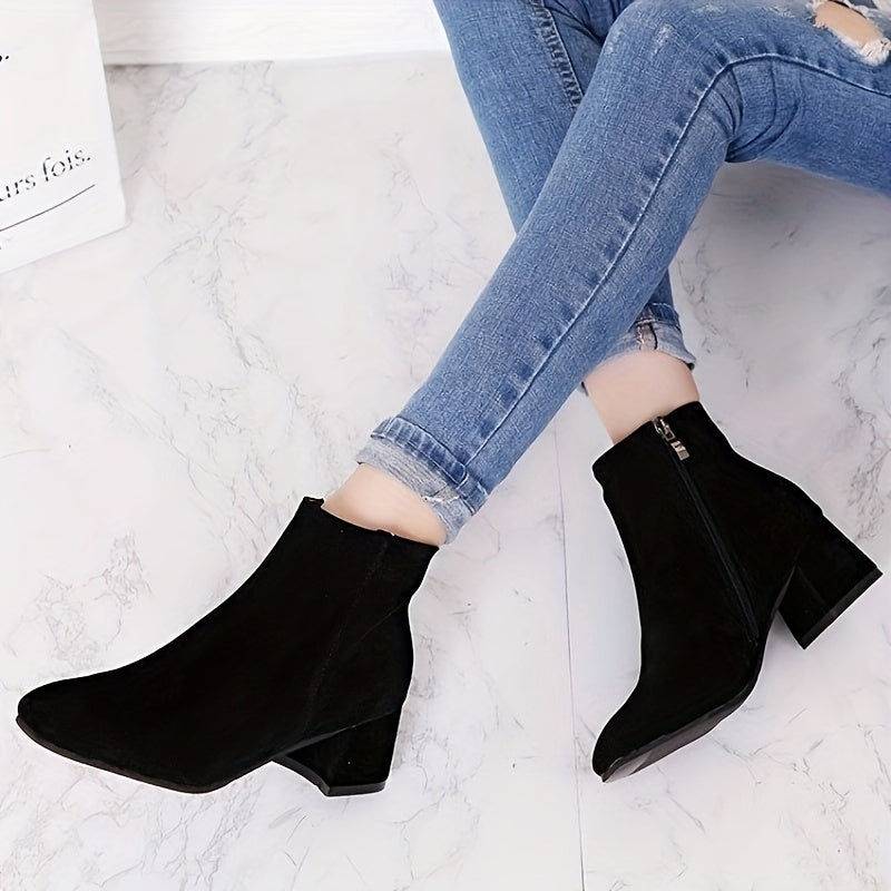 Women's Chelsea Ankle Boot | Low Block Heel, Side Zip, Round Toe, Suede-Look Finish | US 5.5-12 | 2 Colors