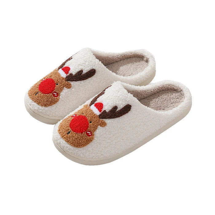 Women's Soft Slippers with a Reindeer Patch | Plush Closed Toe House Shoes on an Anti Slip TPV Sole | 2 Colors