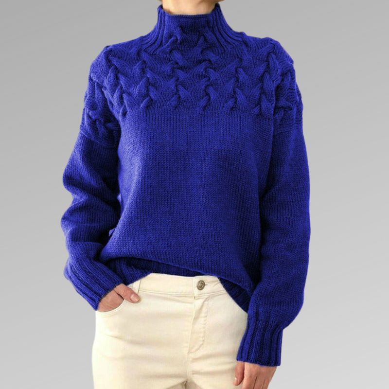 Women's Cable Knit Turtleneck Sweater | Bold Cable Yoke, High Ribbed Neck, Relaxed Fit | Sizes XS-3XL | 8 Colors