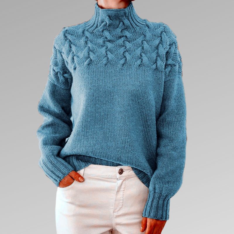 Women's Cable Knit Turtleneck Sweater | Bold Cable Yoke, High Ribbed Neck, Relaxed Fit | Sizes XS-3XL | 8 Colors