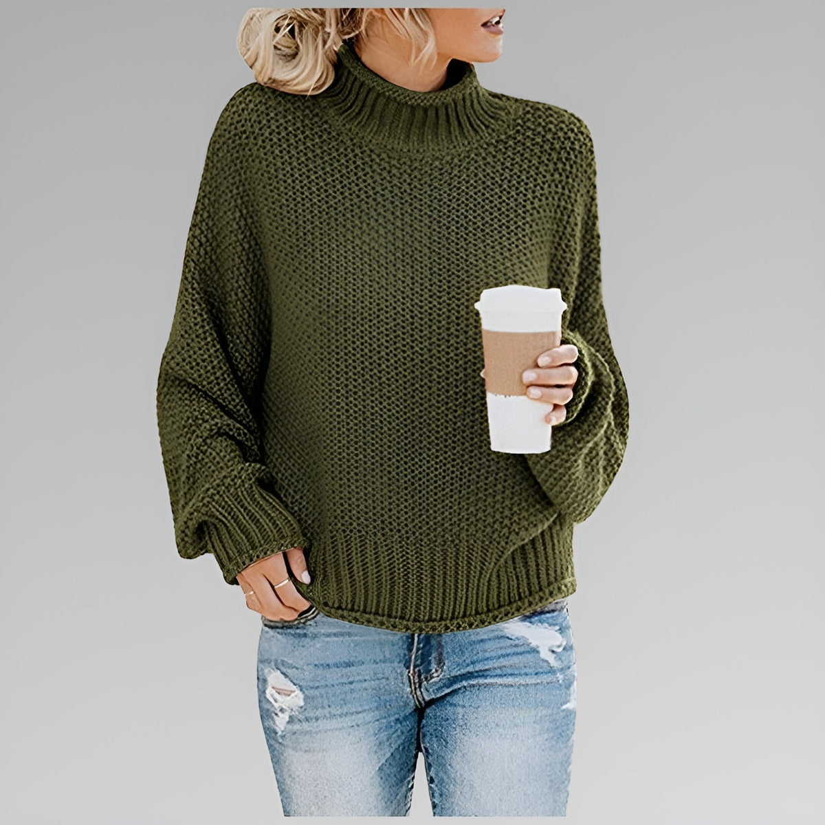 Women's Chunky Knit Turtleneck Sweater | Substantial Warm Knit, Mock Neck, Oversized Fit | Sizes S-5XL | 9 Colors