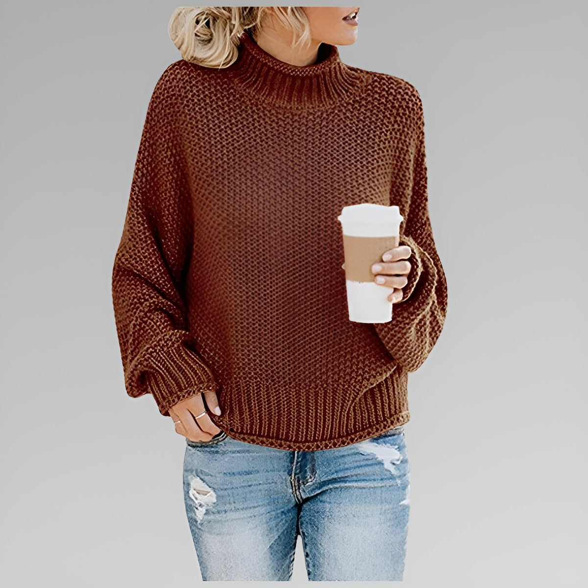 Women's Chunky Knit Turtleneck Sweater | Substantial Warm Knit, Mock Neck, Oversized Fit | Sizes S-5XL | 9 Colors