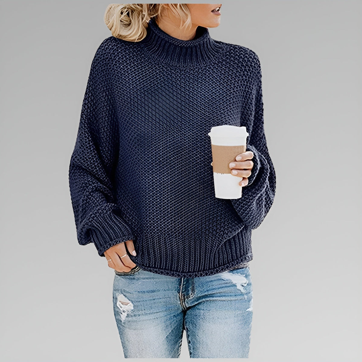 Women's Chunky Knit Turtleneck Sweater | Substantial Warm Knit, Mock Neck, Oversized Fit | Sizes S-5XL | 9 Colors