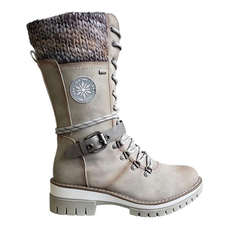 Women's Lace-Up Mid-Calf Winter Boots | Chunky Knit Cuff, Side Zip Entry, Lug Grip Sole | US 5.5-12 | 6 Colors