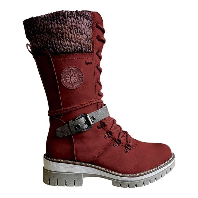 Women's Lace-Up Mid-Calf Winter Boots | Chunky Knit Cuff, Side Zip Entry, Lug Grip Sole | US 5.5-12 | 6 Colors