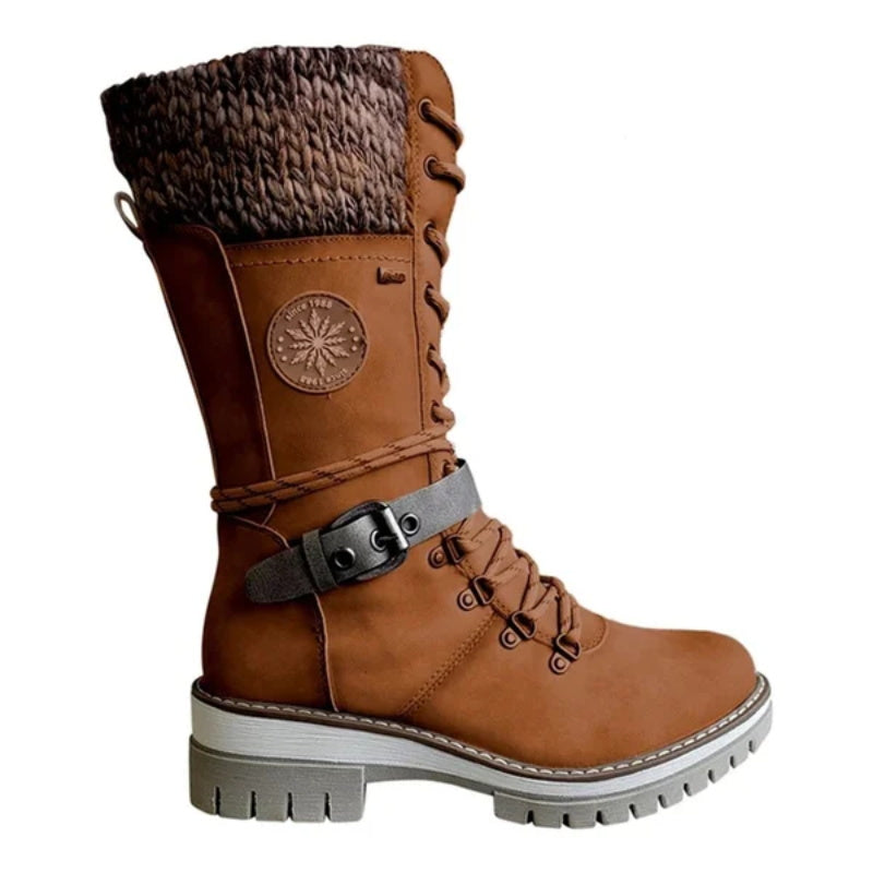 Women's Lace-Up Mid-Calf Winter Boots | Chunky Knit Cuff, Side Zip Entry, Lug Grip Sole | US 5.5-12 | 6 Colors