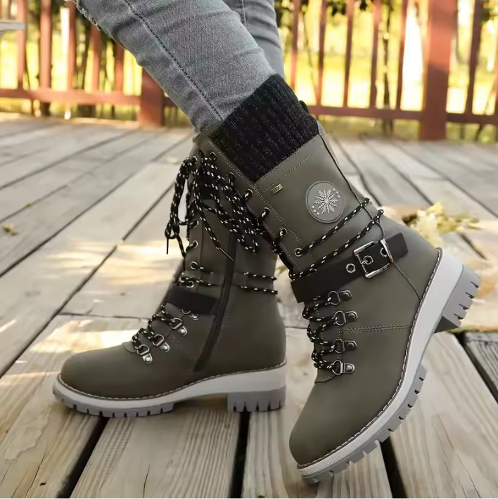 Women's Lace-Up Mid-Calf Winter Boots | Chunky Knit Cuff, Side Zip Entry, Lug Grip Sole | US 5.5-12 | 6 Colors