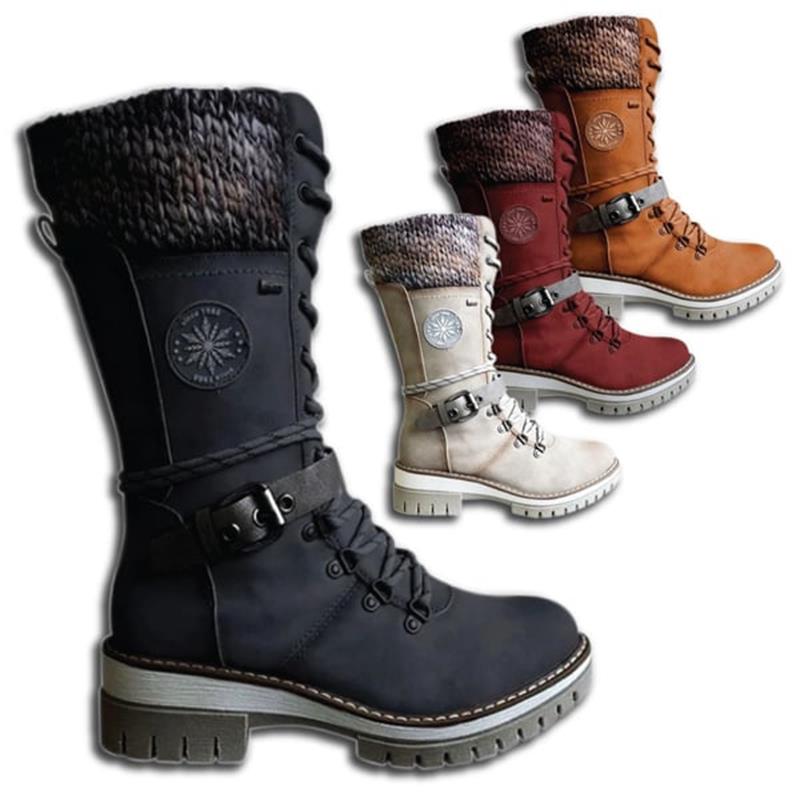 Women's Lace-Up Mid-Calf Winter Boots | Chunky Knit Cuff, Side Zip Entry, Lug Grip Sole | US 5.5-12 | 6 Colors