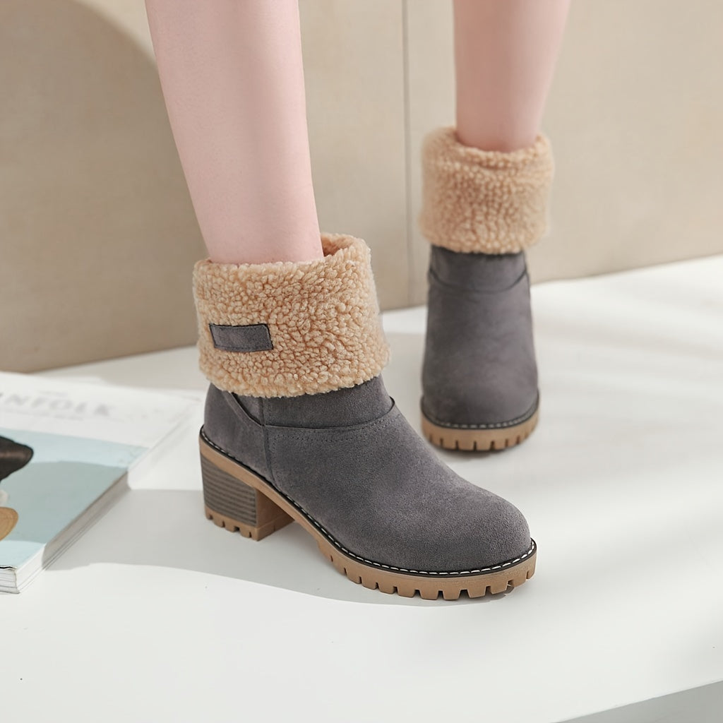 Women's Black Boots with Block Heel and Ankle Height | Cuffs | For Winter | Size 9-9 | Black