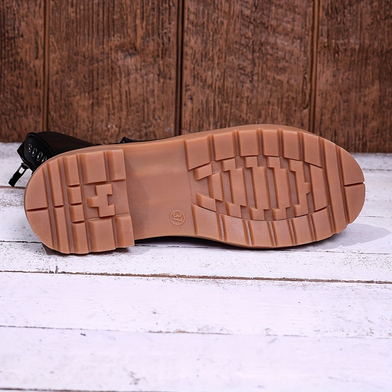 Women's Lace Up Combat Boots with Studded Collar | Cushioned Lug Sole, Mid Calf Height | Size 5.5-10.5, 3 Colors