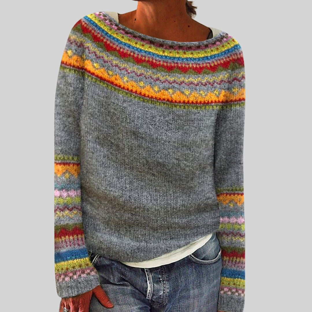Women's Fair Isle Colorblock Knit Sweater | Patterned Crew Neck Pullover | Sizes S to 5XL | 8 Colorways to Choose From