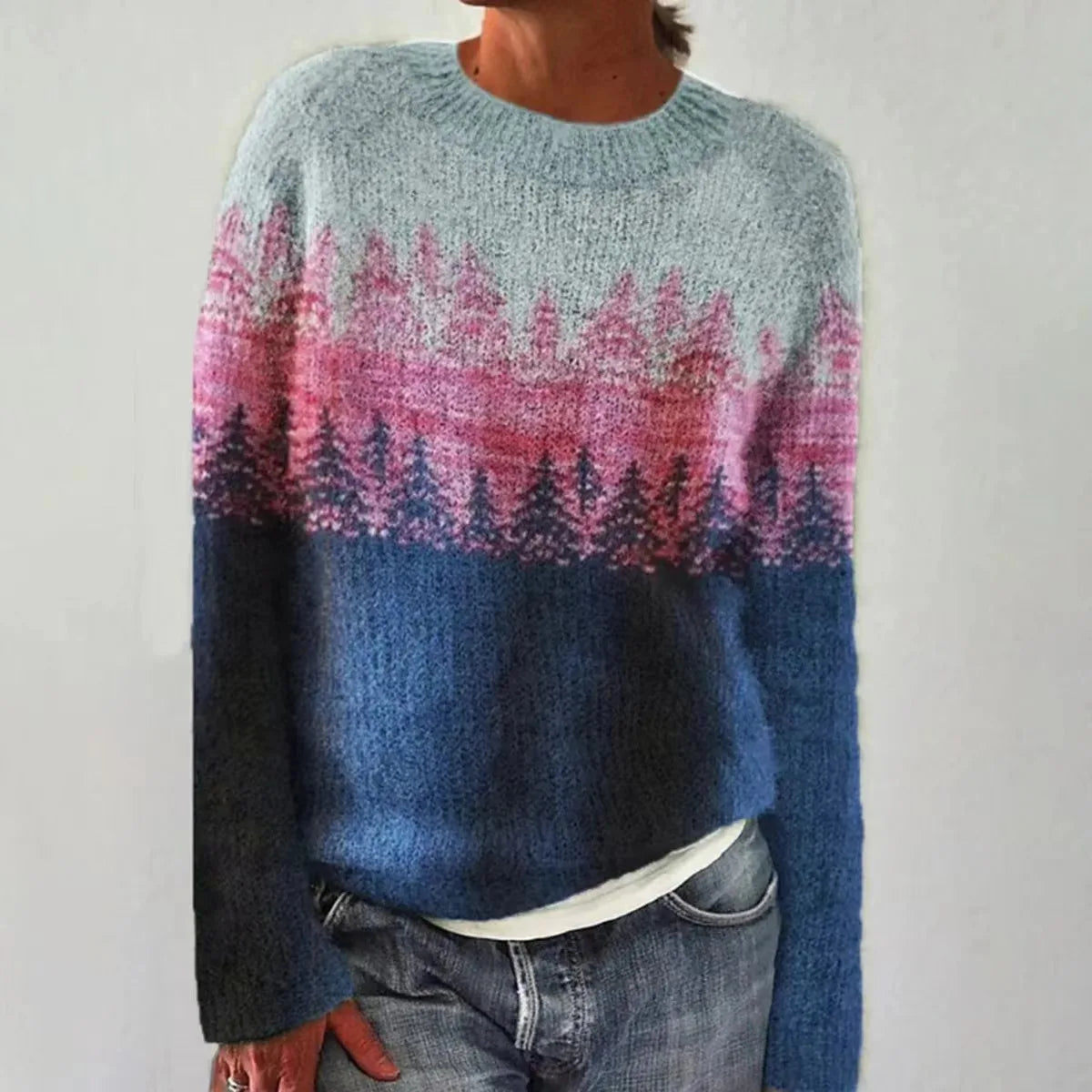 Women's Fair Isle Colorblock Knit Sweater | Patterned Crew Neck Pullover | Sizes S to 5XL | 8 Colorways to Choose From