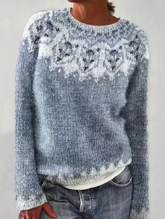 Women's Fair Isle Colorblock Knit Sweater | Patterned Crew Neck Pullover | Sizes S to 5XL | 8 Colorways to Choose From