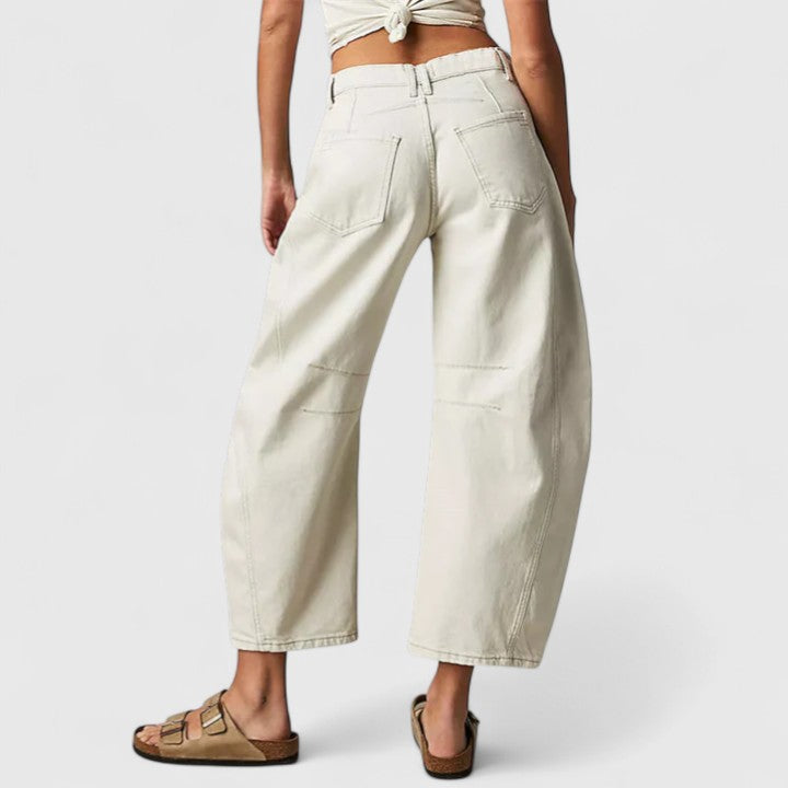 Women's High Waist Barrel Leg Jeans | Curved Leg Denim, Knee Dart Detail | Sizes S to XL | 6 Washes Including Black and Beige