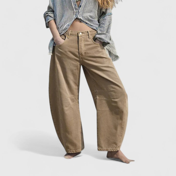 Women's High Waist Barrel Leg Jeans | Curved Leg Denim, Knee Dart Detail | Sizes S to XL | 6 Washes Including Black and Beige