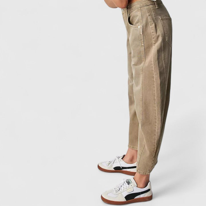 Women's High Waist Barrel Leg Jeans | Curved Leg Denim, Knee Dart Detail | Sizes S to XL | 6 Washes Including Black and Beige