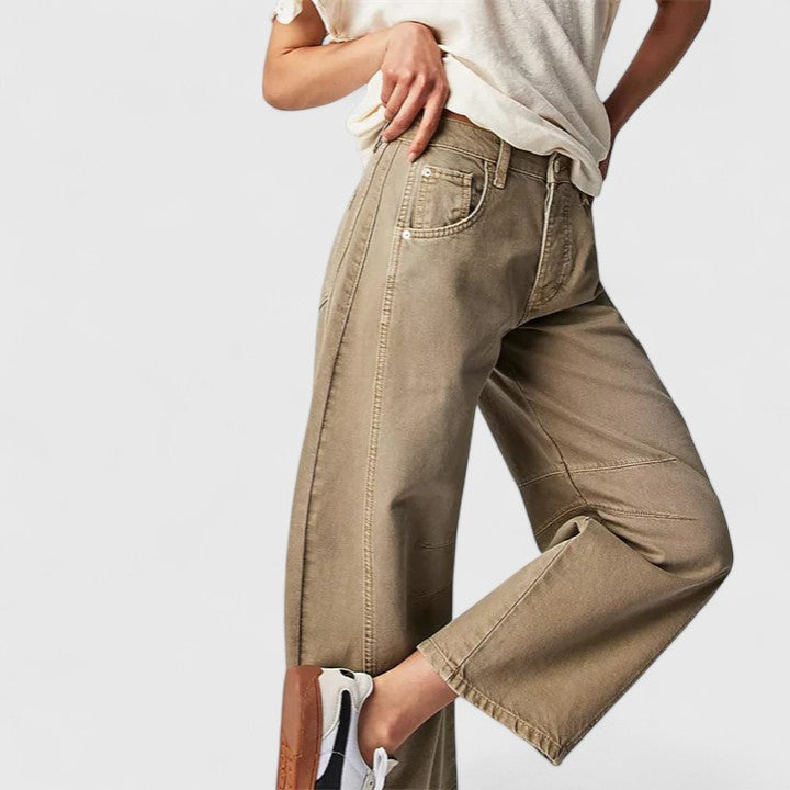 Women's High Waist Barrel Leg Jeans | Curved Leg Denim, Knee Dart Detail | Sizes S to XL | 6 Washes Including Black and Beige