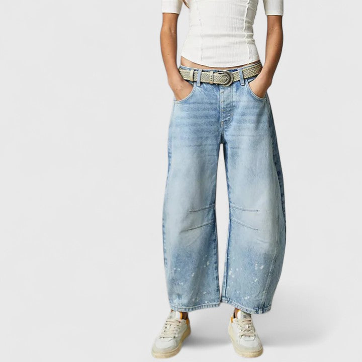 Women's High Waist Barrel Leg Jeans | Curved Leg Denim, Knee Dart Detail | Sizes S to XL | 6 Washes Including Black and Beige