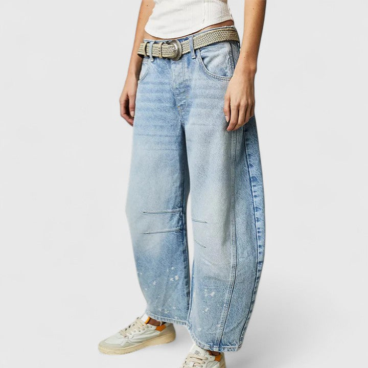 Women's High Waist Barrel Leg Jeans | Curved Leg Denim, Knee Dart Detail | Sizes S to XL | 6 Washes Including Black and Beige