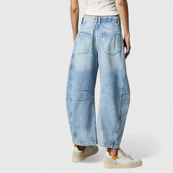 Women's High Waist Barrel Leg Jeans | Curved Leg Denim, Knee Dart Detail | Sizes S to XL | 6 Washes Including Black and Beige