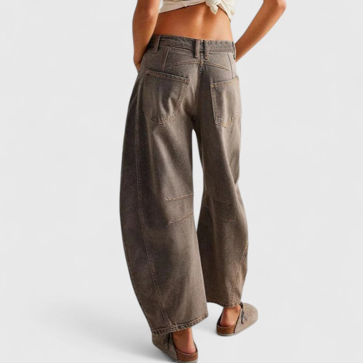 Women's High Waist Barrel Leg Jeans | Curved Leg Denim, Knee Dart Detail | Sizes S to XL | 6 Washes Including Black and Beige