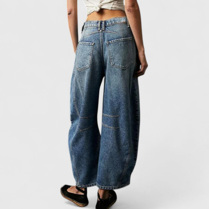 Women's High Waist Barrel Leg Jeans | Curved Leg Denim, Knee Dart Detail | Sizes S to XL | 6 Washes Including Black and Beige
