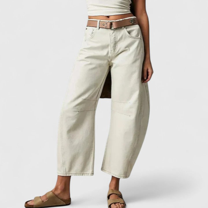 Women's High Waist Barrel Leg Jeans | Curved Leg Denim, Knee Dart Detail | Sizes S to XL | 6 Washes Including Black and Beige