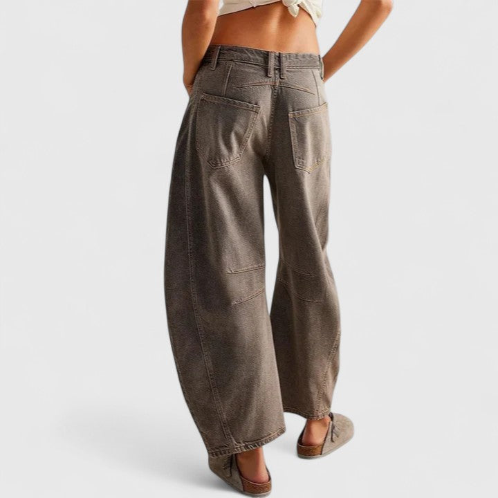 Women's High Waist Barrel Leg Jeans | Curved Leg Denim, Knee Dart Detail | Sizes S to XL | 6 Washes Including Black and Beige