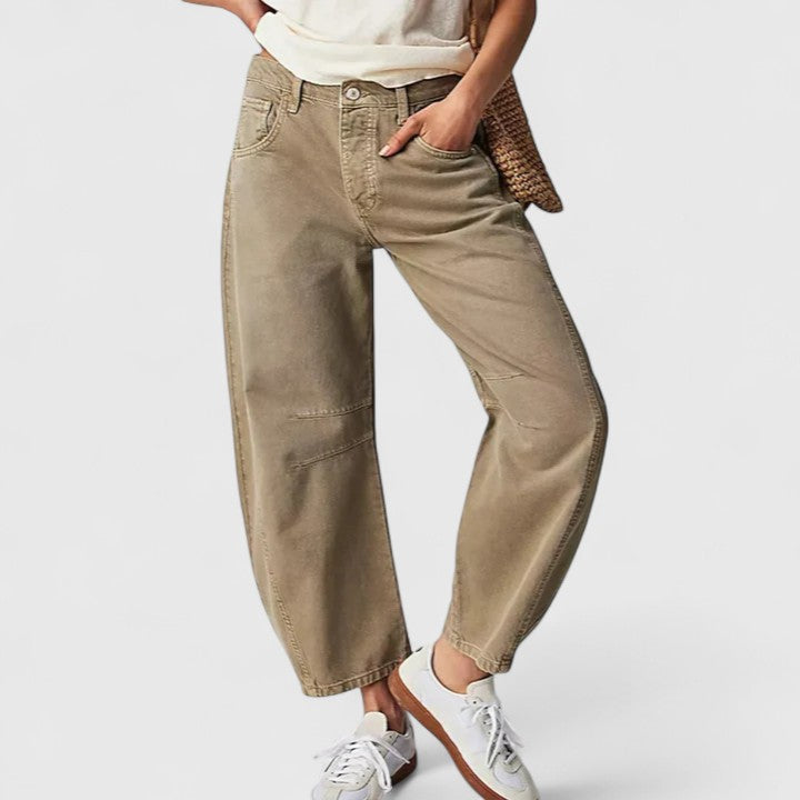 Women's High Waist Barrel Leg Jeans | Curved Leg Denim, Knee Dart Detail | Sizes S to XL | 6 Washes Including Black and Beige