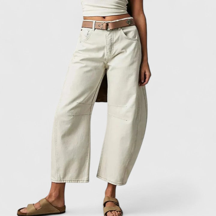 Women's High Waist Barrel Leg Jeans | Curved Leg Denim, Knee Dart Detail | Sizes S to XL | 6 Washes Including Black and Beige
