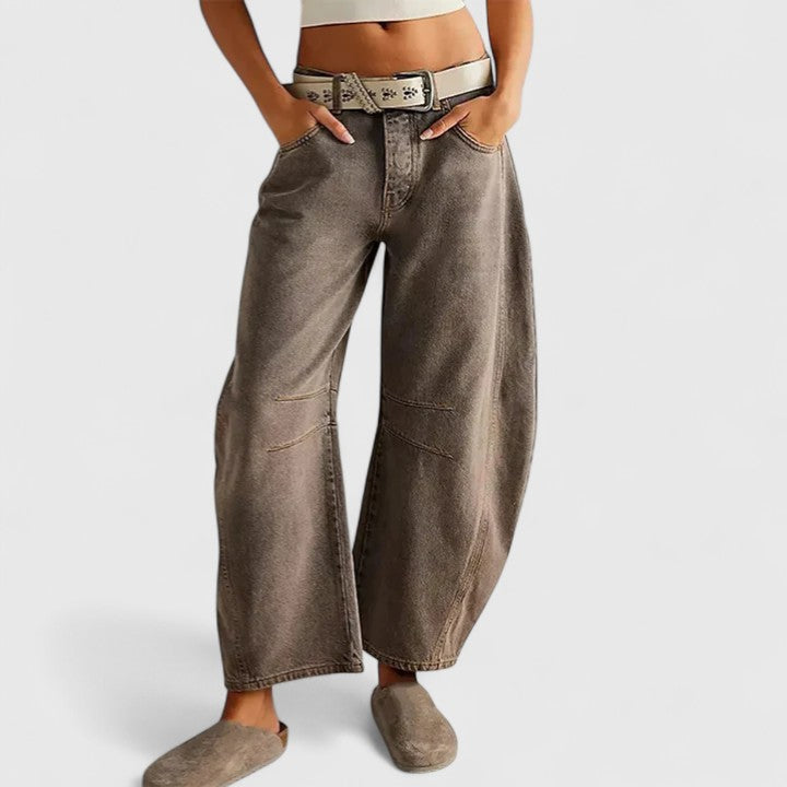 Women's High Waist Barrel Leg Jeans | Curved Leg Denim, Knee Dart Detail | Sizes S to XL | 6 Washes Including Black and Beige