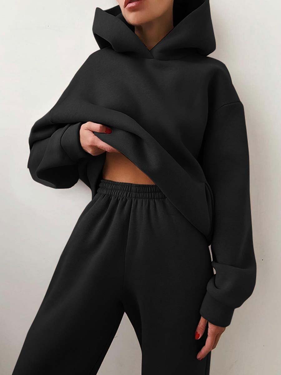 Women's Two Piece Knit Set with Hood | Relaxed Matching Outfit for Cooler Months at Home or Out | Size S-2XL