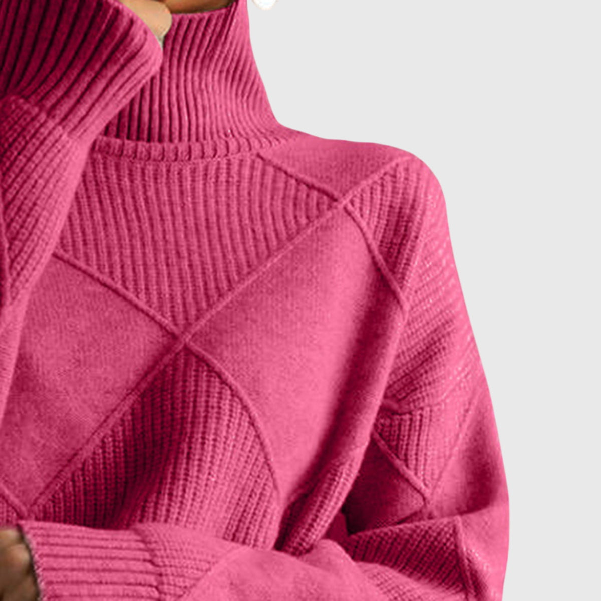 Women's Turtleneck Sweater with Knit | Size S-2XL | Pink, Purple, Yellow, Green, Grey, Black
