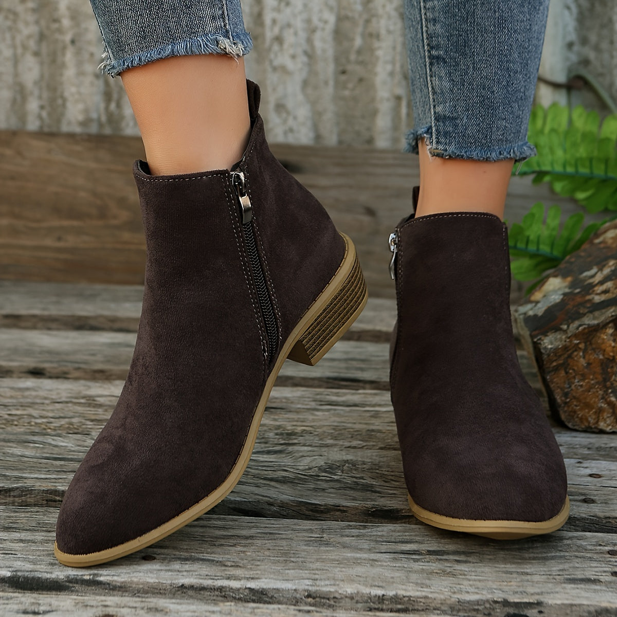 Women's Ankle Boots with Suede and Zip Closure | Size 5-12 | Black, Beige, Chocolate, Coffee
