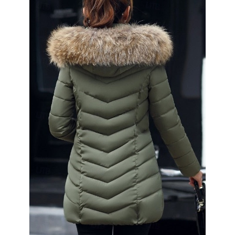 Women's Puffer Jacket with Quilted Panels and Hood | Zip Closure, Pockets, Side Pockets | For Winter | Size M-3XL