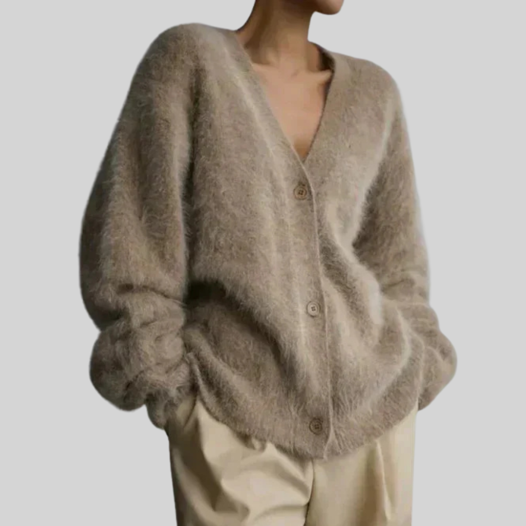 Women's Oversized Fuzzy Cardigan | Deep V-Neck, Button Front, Soft Knit Texture, Drapes Easily | 4 Colors