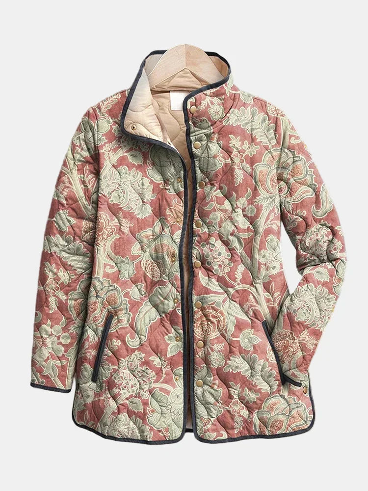 Women's Floral Print Quilted Jacket | Insulated Lightweight Layer, Relaxed Drape, Long Sleeves | Multicolor