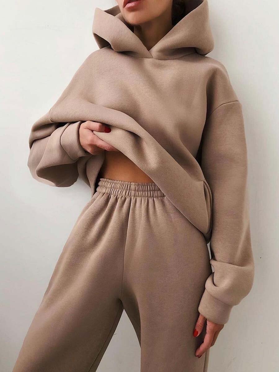 Women's Two Piece Knit Set with Hood | Relaxed Matching Outfit for Cooler Months at Home or Out | Size S-2XL