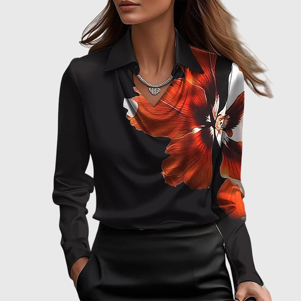 Women's Draped Blouse with Pleated Neckline and Subtle Shine | Flowy Dressy Top, Relaxed Fit | Size XS-3XL