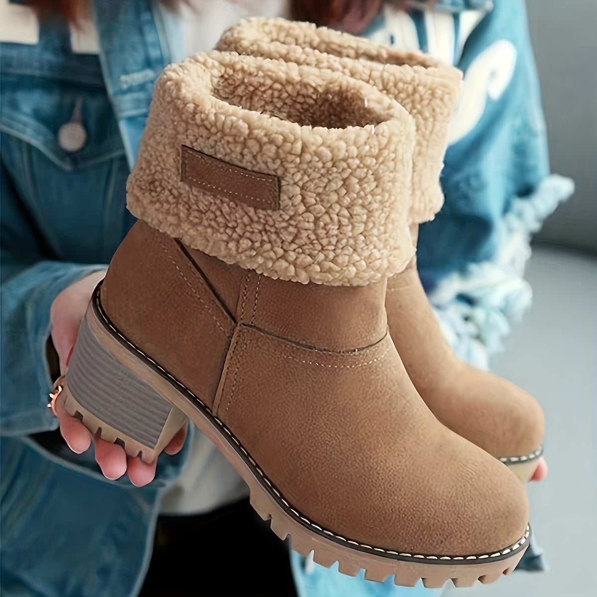 Women's Black Boots with Block Heel and Ankle Height | Cuffs | For Winter | Size 9-9 | Black